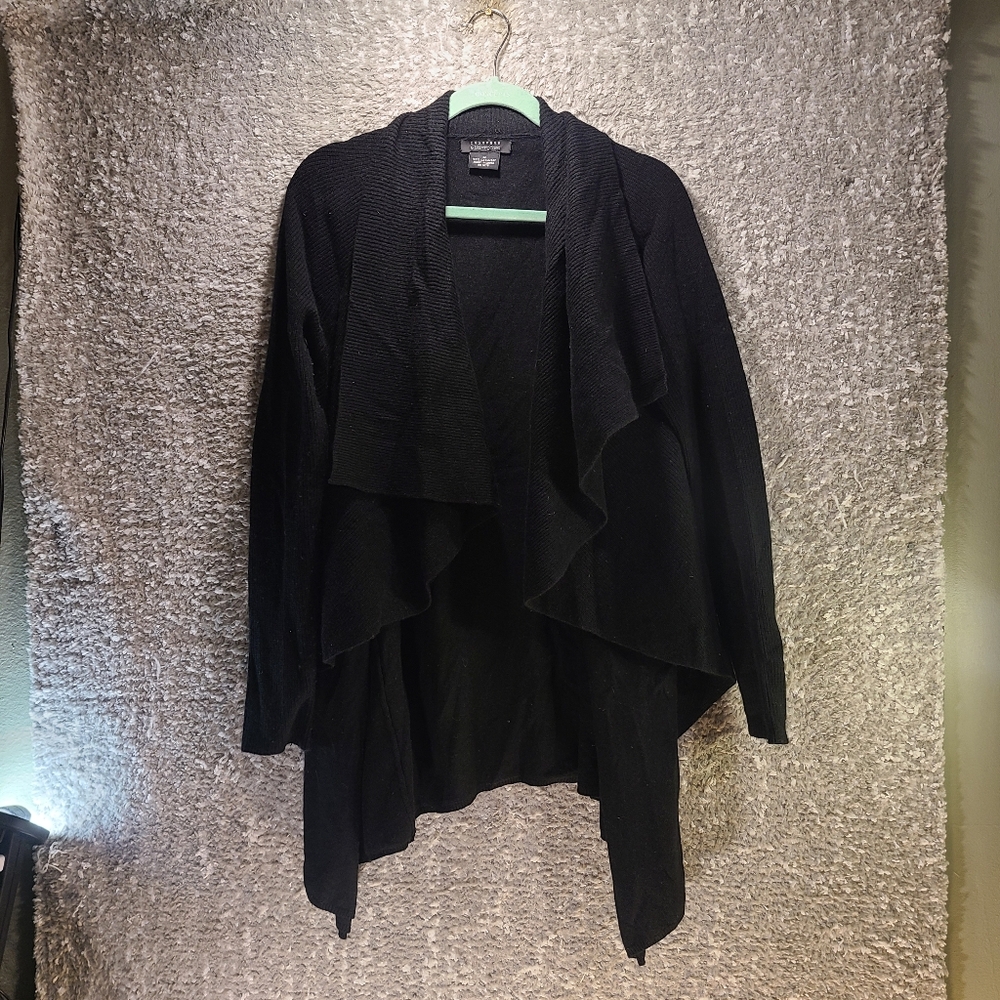 BLOOMINGDALES 100% Cashmere Ribbed Open Cardigan Sweater Black Medium